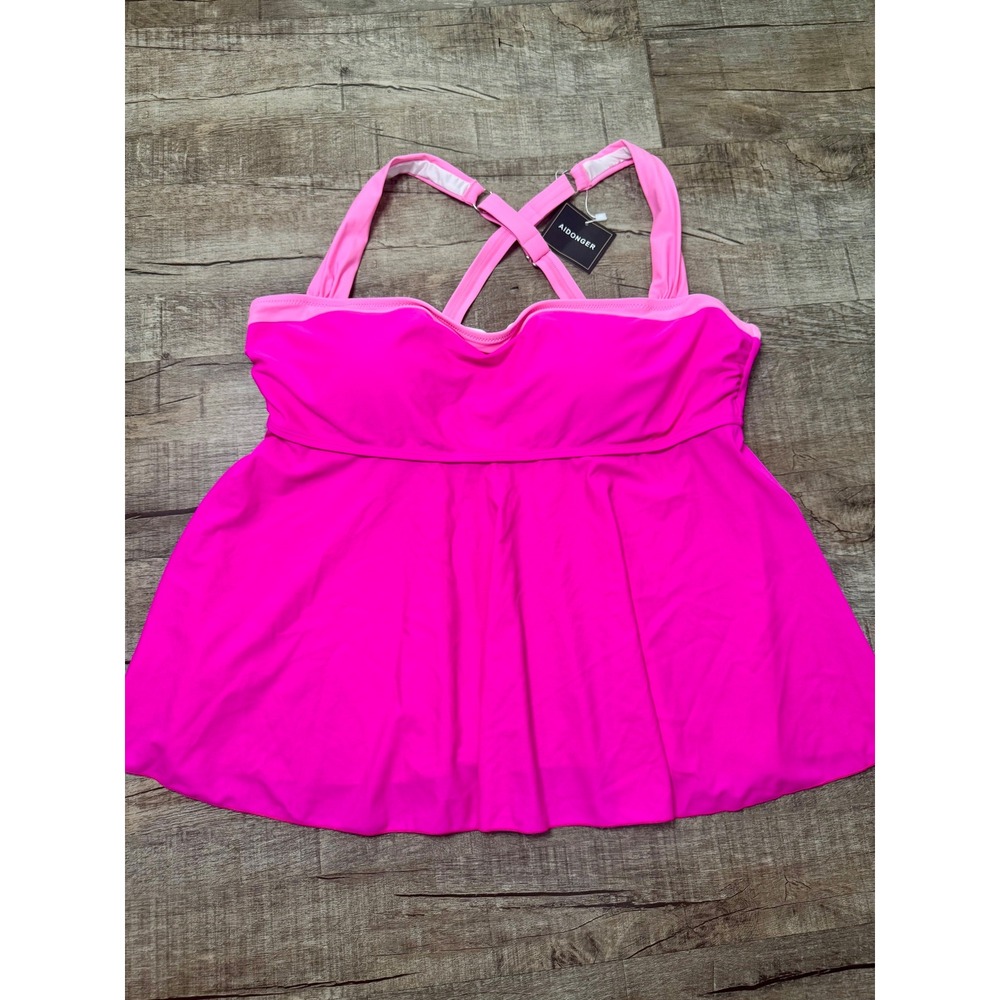 Aidonger Hot Pink Tankini Swim Top Adjustable Straps Plus Size 2XL NEW - Picture 3 of 9